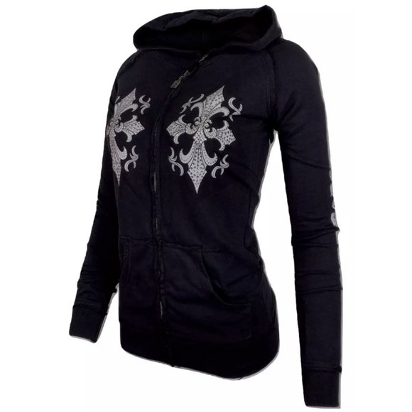 Affliction Women's Hoodie Sweat Shirt MARIA CROSS - Picture 5 of 11
